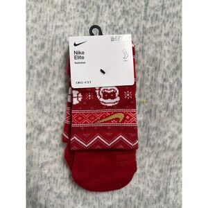 Nike Elite Basketball Crew Socks Red White Holiday Fair Isle SX7866-687 Mens 6-8